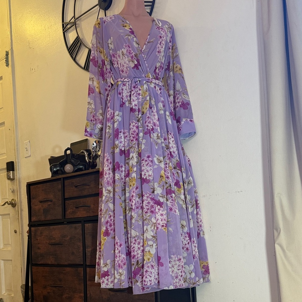 #172 Lavender Floral Long Sleeve Dress